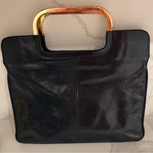 Vintage leather Shoulder Bag Gold handles evening holidays black modern sleek